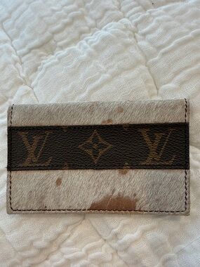 Brown & Cream Monogram Haircalf Card Holder